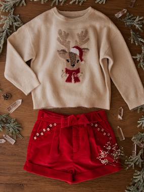 Girls-Cardigans, Jumpers & Sweatshirts-Christmas Gift Box with Jacquard Knit Reindeer Jumper + 2 Scrunchies for Girls