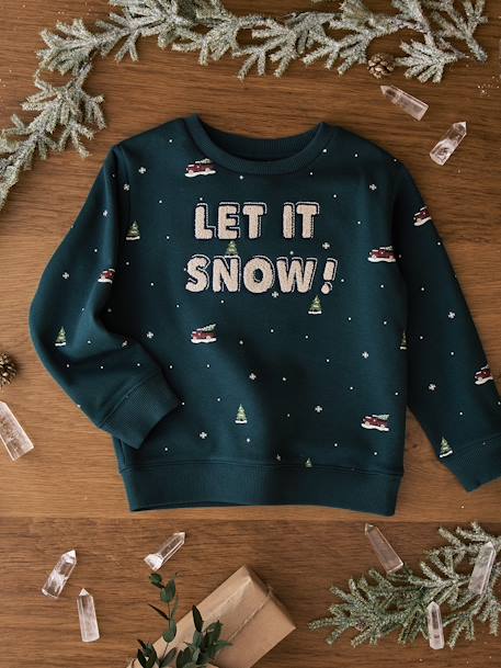 Christmas Sweatshirt with Message in Bouclé Knit for Boys green - vertbaudet enfant 
