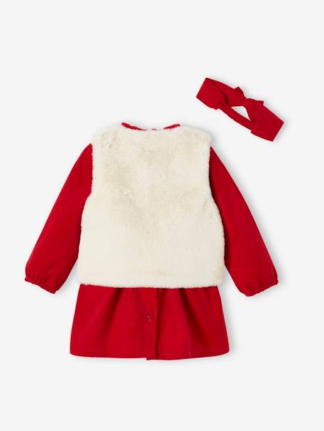 Christmas Special Ensemble: Dress, Faux Fur Waistcoat, Tights and Matching Headband for Girls red - vertbaudet enfant 