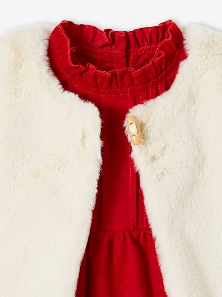 Christmas Special Ensemble: Dress, Faux Fur Waistcoat, Tights and Matching Headband for Girls red - vertbaudet enfant 