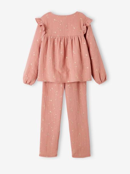 Pyjama long fille noël en gaze de coton blush - vertbaudet enfant 