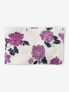 -Fine Knit Snood with Flower Print for Girls