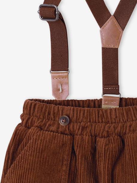 Velour Trousers with Braces for Babies brown - vertbaudet enfant 