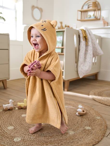 Poncho de bain bébé avec coton recyclé personnalisable Animal beige+ocre+olive+rose pâle - vertbaudet enfant 