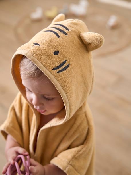 Poncho de bain bébé avec coton recyclé personnalisable Animal beige+ocre+olive+rose pâle - vertbaudet enfant 