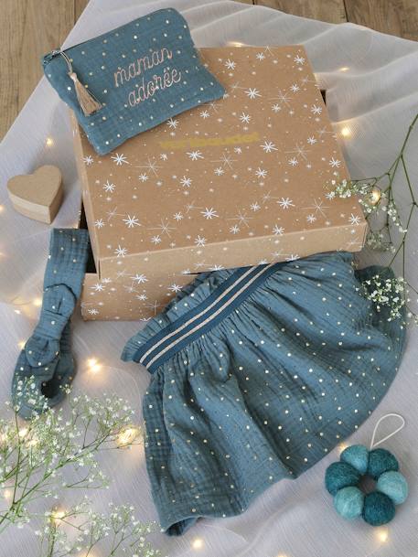 Christmas Gift Box 'Adoré' for Babies: Skirt, Headband & Embroidered Clutch Bag emerald green - vertbaudet enfant 