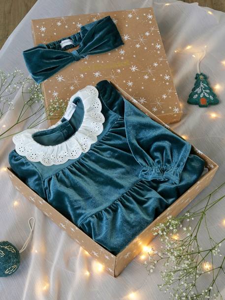 Coffret cadeau de Noël robe velours + bandeau bébé fille vert émeraude - vertbaudet enfant 