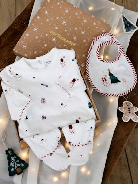 Baby-Pyjamas & Sleepsuits-Christmas Special Gift Set: Velour Sleepsuit + Bib for Babies