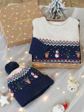 Boys-Christmas Gift Box - Jacquard Knit Jumper & Pompom Beanie for Boys