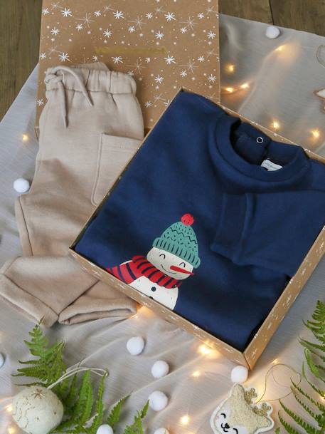 Christmas Special Ensemble: Sweatshirt + Trousers & Gift Box for Babies navy blue - vertbaudet enfant 