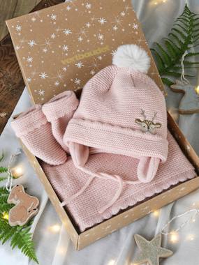 Coffret cadeau de Noël bébé fille bonnet + snood + moufles  - vertbaudet enfant