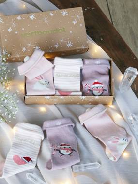 -Christmas Gift Box: 3 Pairs of Socks for Baby Girls