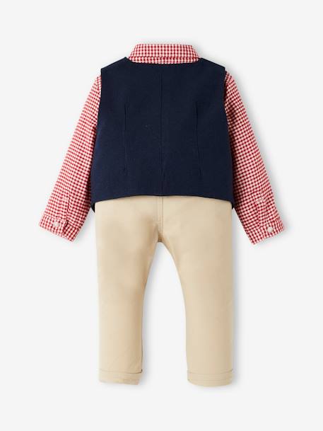 4-Piece Occasion Ensemble: Shirt + Trousers + Waistcoat + Bow Tie for Baby Boys red - vertbaudet enfant 