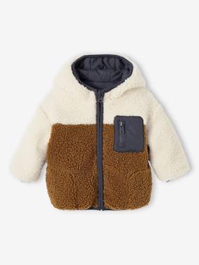 Reversible Jacket with Hood, 1 Side Colourblock, 1 Side Plain, for Babies  - vertbaudet enfant
