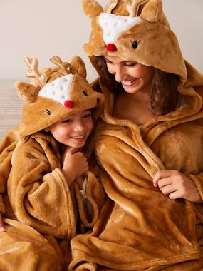 Girls-Nightwear-Reindeer Blanket with Sleeves & Hood