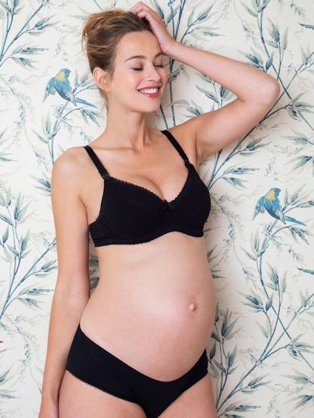 Soutien-gorge de grossesse et allaitement en coton bio et dentelle Biotiful Lace noir - vertbaudet enfant 