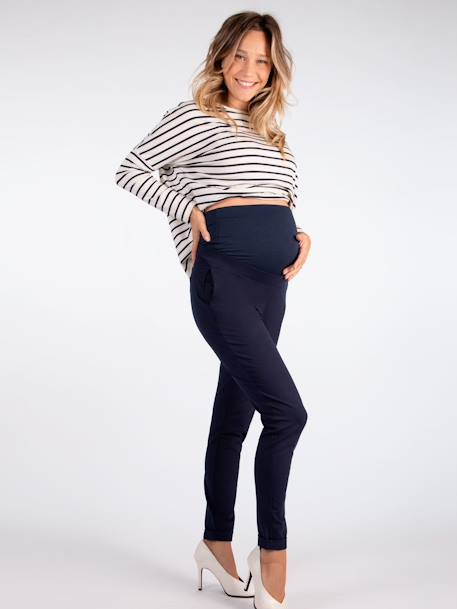Jersey Knit Maternity Trousers with High Belly Band, Clément by ENVIE DE FRAISE navy blue - vertbaudet enfant 