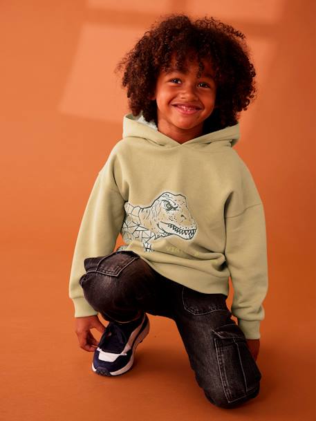 Dinosaur Sweatshirt with Sherpa-Lined Hood for Boys olive - vertbaudet enfant 