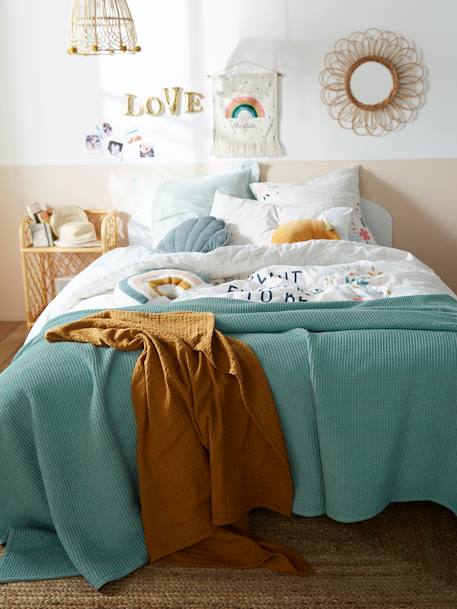 Honeycomb / Waffle Bedspread BLUE MEDIUM SOLID+RED DARK SOLID - vertbaudet enfant 