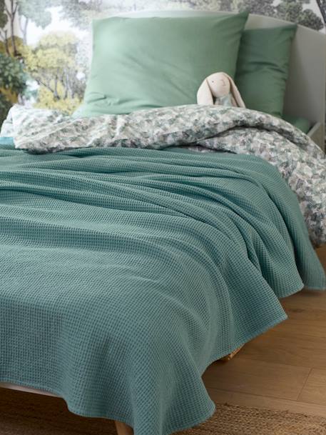 Honeycomb / Waffle Bedspread BLUE MEDIUM SOLID+RED DARK SOLID - vertbaudet enfant 