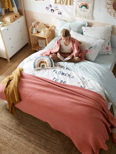 Honeycomb / Waffle Bedspread BLUE MEDIUM SOLID+RED DARK SOLID - vertbaudet enfant 