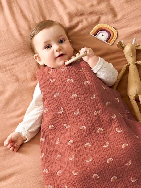 Sleeveless Baby Sleeping Bag in Organic* Cotton Gauze, Happy Sky printed brown - vertbaudet enfant 
