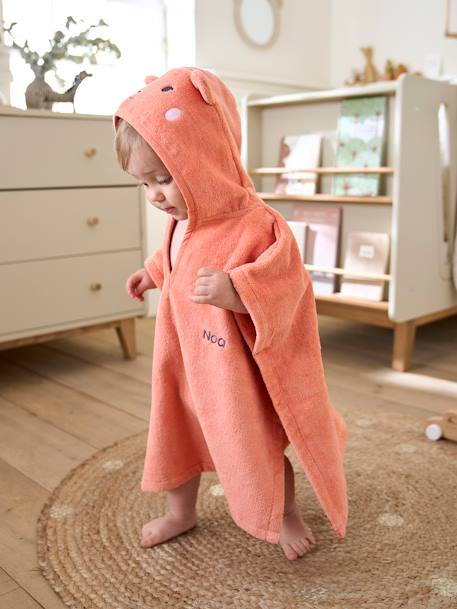 Poncho de bain bébé avec coton recyclé personnalisable Animal abricot+beige+ocre+olive+rose pâle - vertbaudet enfant 