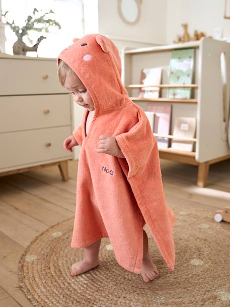 Poncho de bain bébé avec coton recyclé personnalisable Animaux abricot - vertbaudet enfant 