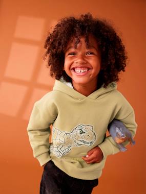 Dinosaur Sweatshirt with Sherpa-Lined Hood for Boys  - vertbaudet enfant