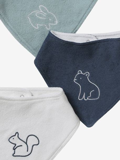 Lot de 3 bavoirs bandanas en éponge bleu grisé+lot rose - vertbaudet enfant 