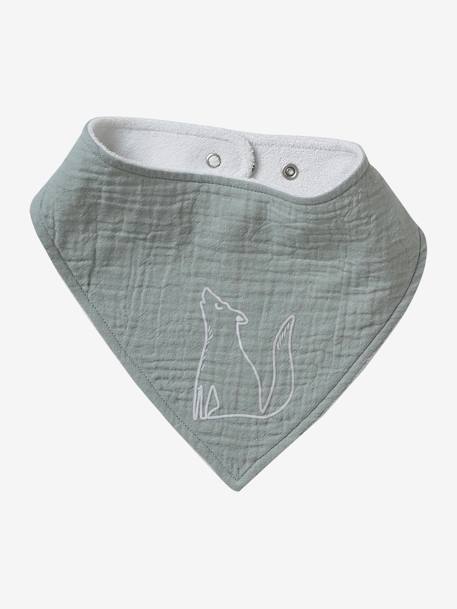 Lot 3 bavoirs bandanas en gaze de coton beige imprimé+BLANC+bleu grisé+cappuccino+écru+lot renard+lot vert panda+rose pâle+vert sauge - vertbaudet enfant 