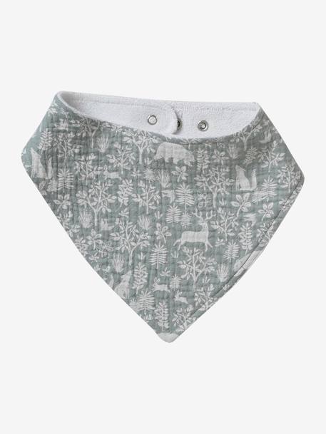 Lot 3 bavoirs bandanas en gaze de coton beige imprimé+BLANC+bleu grisé+cappuccino+écru+lot renard+lot vert panda+rose pâle+vert sauge - vertbaudet enfant 