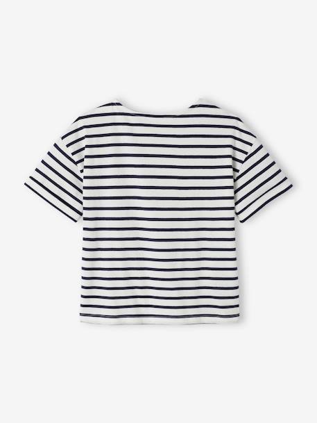 Sailor-Type T-Shirt for Girls brut denim+striped pink - vertbaudet enfant 