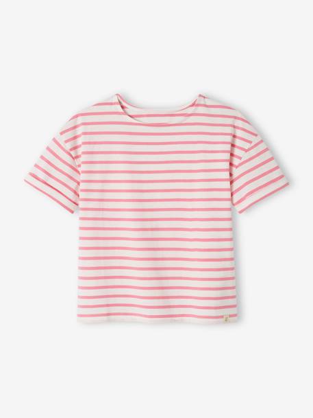 Tee-Shirt Marinière Fille Vertbaudet | Manches Courtes | Denim Brut | Taille 12A | 80% Coton 20% Recyclé
