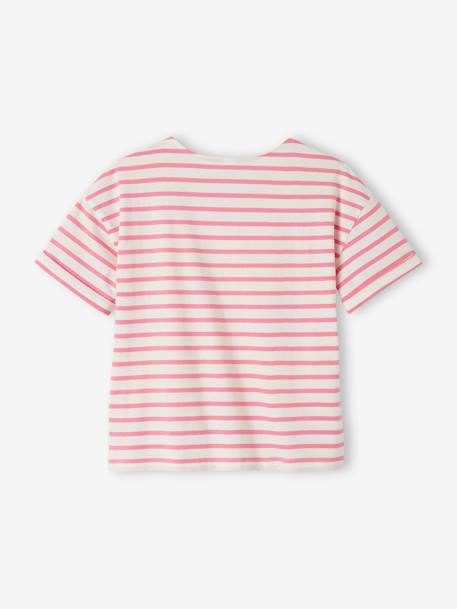 Tee-shirt marinière personnalisable fille manches courtes denim brut+rayé rose - vertbaudet enfant 
