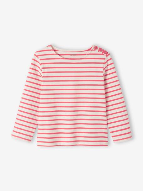 Tee-shirt marinière personnalisable effet molleton fille manches longues rayé gris+rayé rouge - vertbaudet enfant 