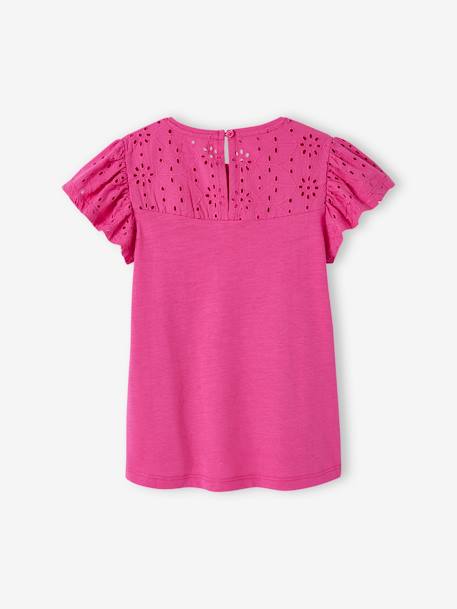 T-Shirt for Girls, with Broderie Anglaise and Ruffled Sleeves BLUE MEDIUM SOLID+coral+fuchsia+Light Green+mauve+White - vertbaudet enfant 