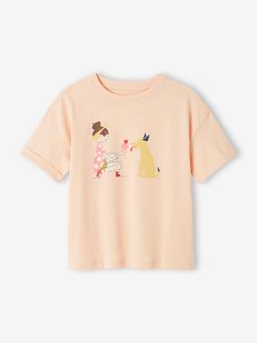 -T-Shirt with Pop Motif, Short Turn-Up Sleeves, for Girls