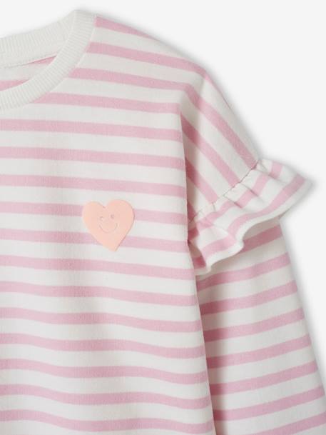 Sailor-type Sweatshirt with Ruffles on the Sleeves, for Girls denim blue+lilac+striped pink - vertbaudet enfant 