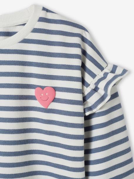 Sailor-type Sweatshirt with Ruffles on the Sleeves, for Girls denim blue+lilac+old rose+striped pink - vertbaudet enfant 