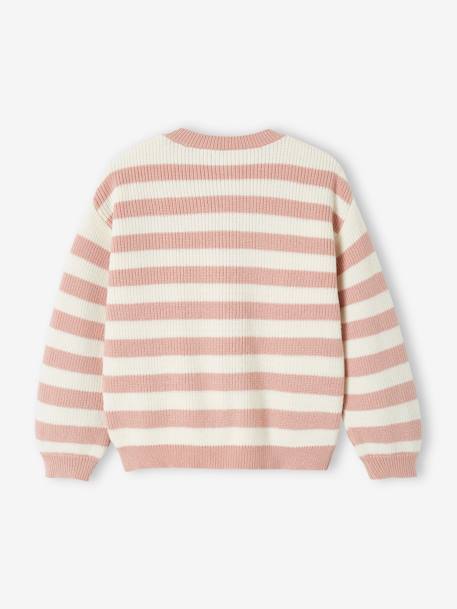 Striped Cardigan in Shimmery Rib Knit for Girls mauve+peach - vertbaudet enfant 