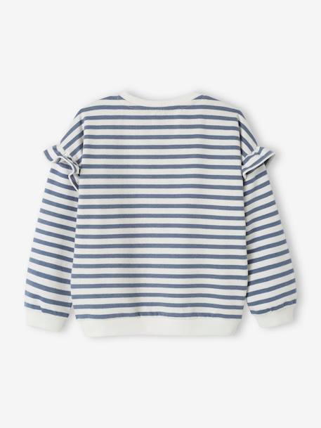 Sailor-type Sweatshirt with Ruffles on the Sleeves, for Girls denim blue+lilac+old rose+striped pink - vertbaudet enfant 