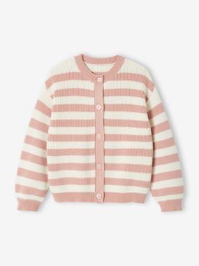 Striped Cardigan in Shimmery Rib Knit for Girls  - vertbaudet enfant