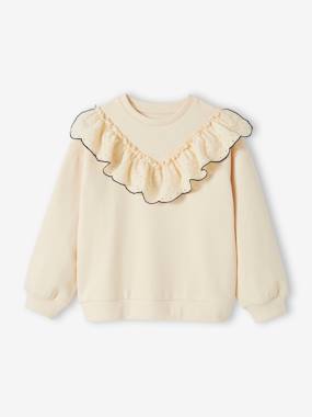 Fille-Pull, gilet, sweat-Sweat-Sweat avec volant en broderie anglaise fille