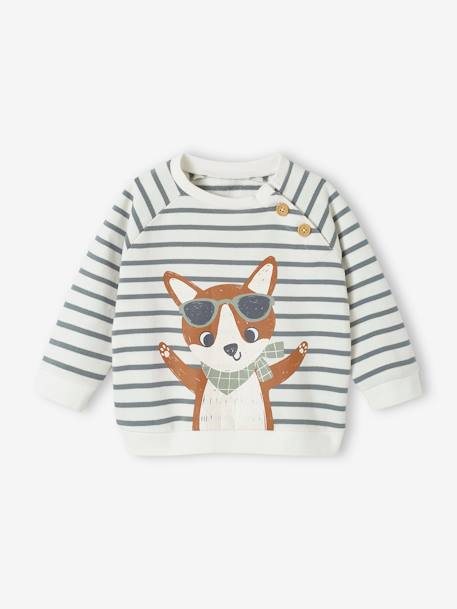 Sweat bébé en molleton rayé bleu+rayé vert+tomette - vertbaudet enfant 