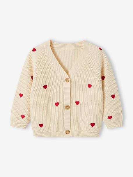 Gilet bébé brodé en côtes anglaises écru+marine+vert d'eau - vertbaudet enfant 