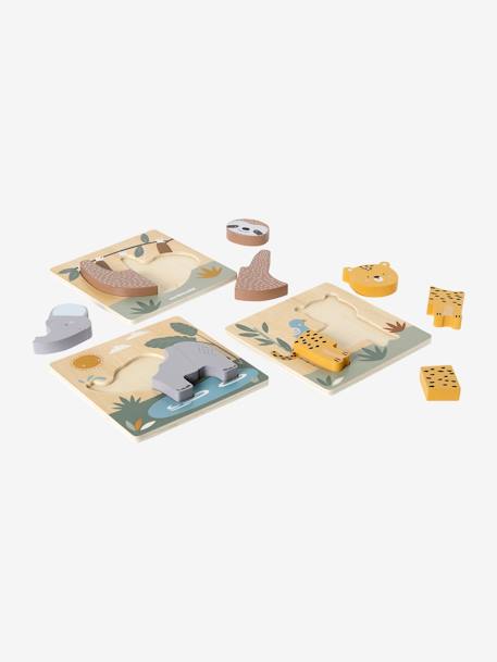 Pack of 3 Chunky Puzzles in FSC® Wood - Tanzania yellow - vertbaudet enfant 