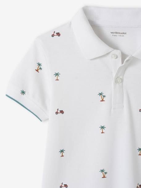 Printed Polo Shirt in Piqué Knit for Boys ecru+printed blue - vertbaudet enfant 