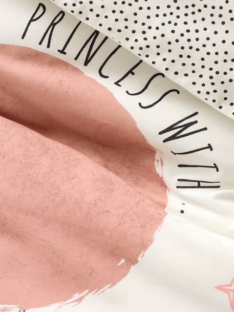 Parure housse de couette enfant et taie d'oreiller avec coton recyclé PRINCESSE POESIE blanc imprimé - vertbaudet enfant 