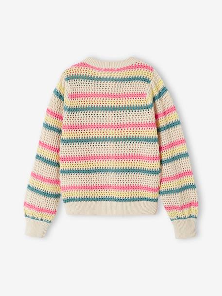 Striped Cardigan in Fancy Knit for Girls ecru - vertbaudet enfant 